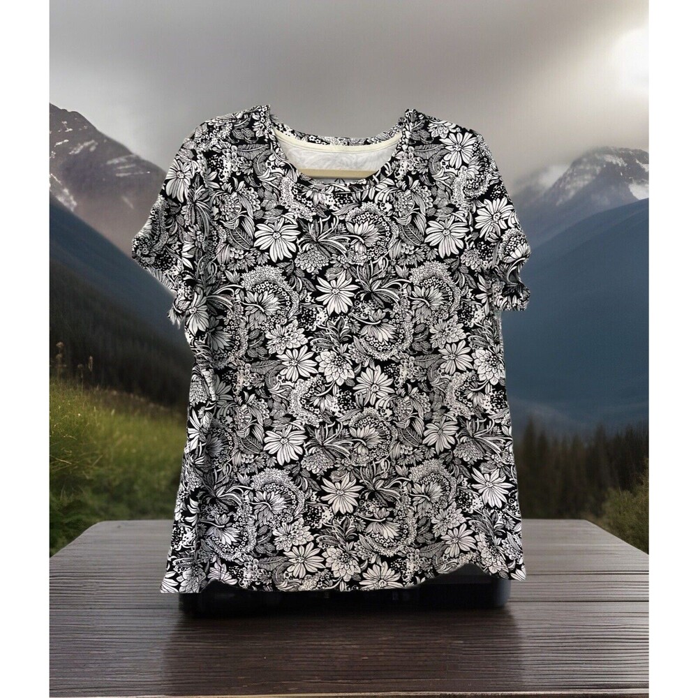 Isaac Mizrahi Live Essentials T-shirt Black White Size XL NWOT